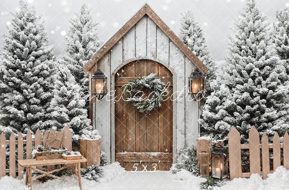 Kate Noël Hiver Maison Neige Clôture Toile de fond conçue par Emetselch - Kate Backdrop FR