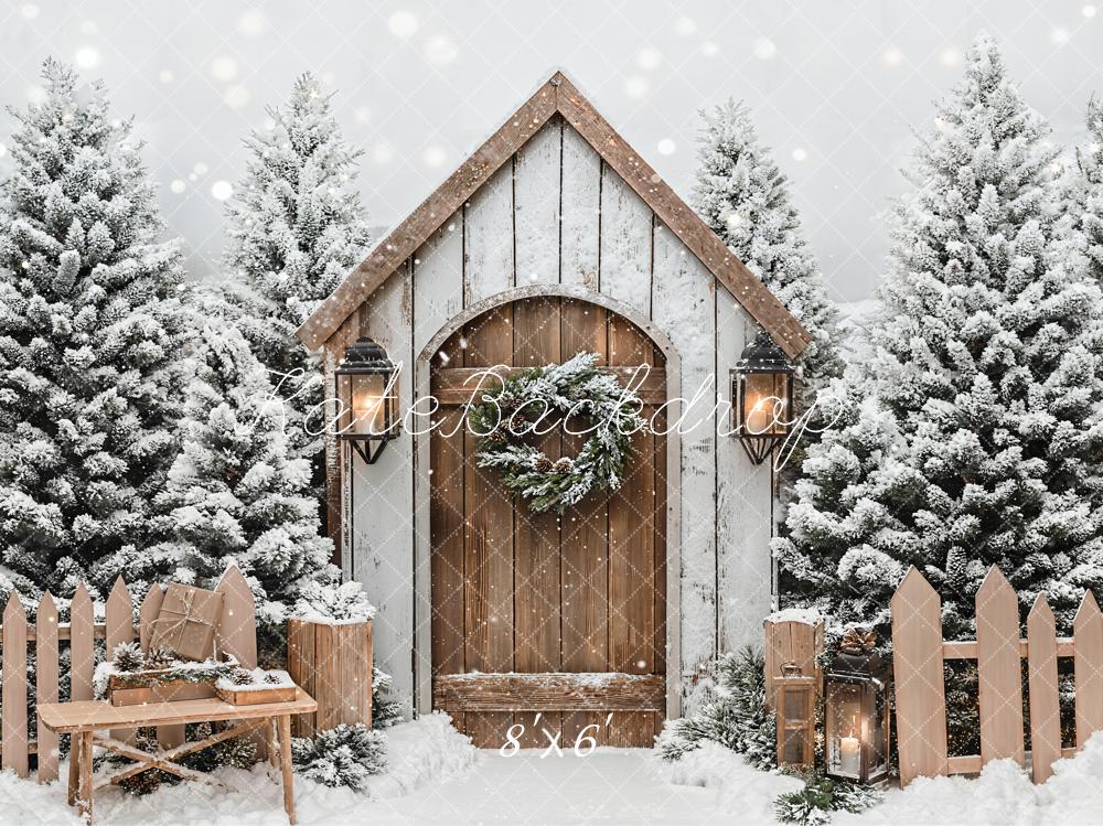 Kate Noël Hiver Maison Neige Clôture Toile de fond conçue par Emetselch