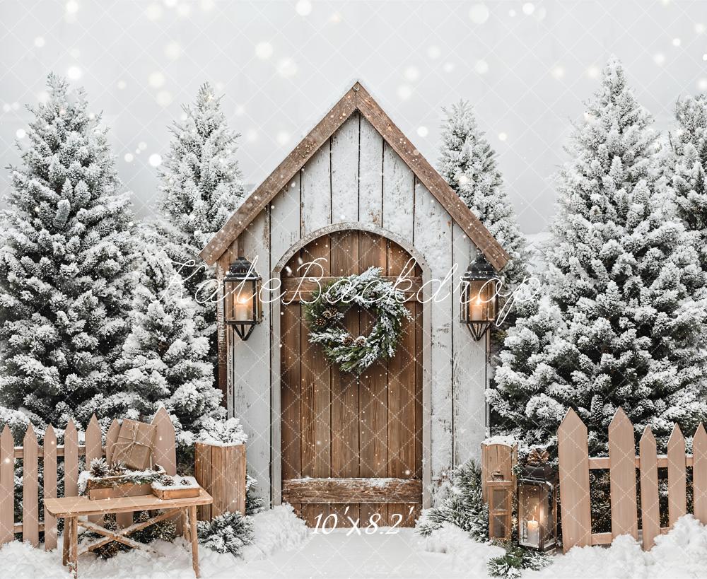 Kate Noël Hiver Maison Neige Clôture Toile de fond conçue par Emetselch