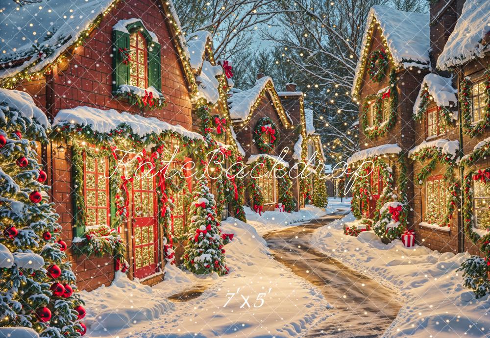 Kate Noël Village Neige Lumières Toile de fond conçue par Chain Photographie - Kate Backdrop FR