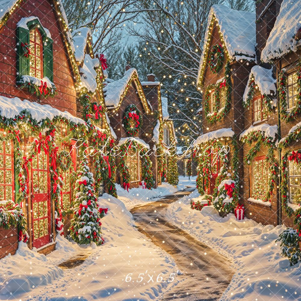 Kate Noël Village Neige Lumières Toile de fond conçue par Chain Photographie - Kate Backdrop FR