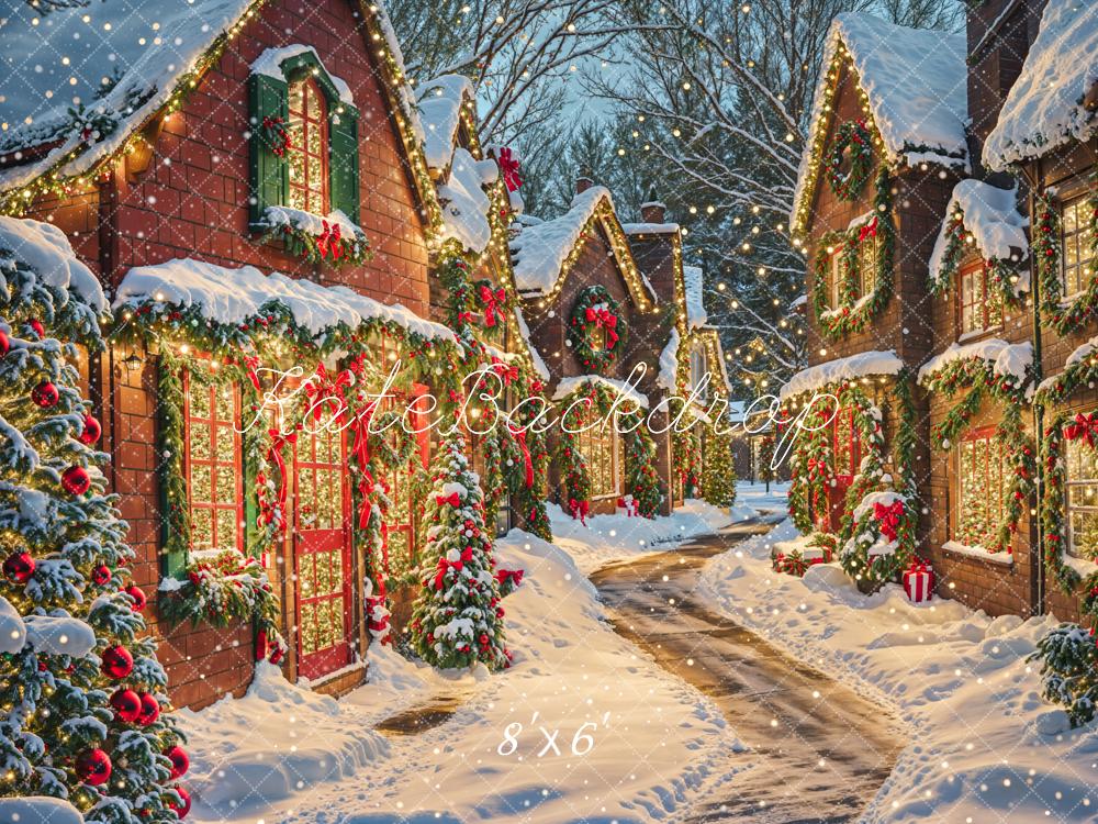 Kate Noël Village Neige Lumières Toile de fond conçue par Chain Photographie - Kate Backdrop FR