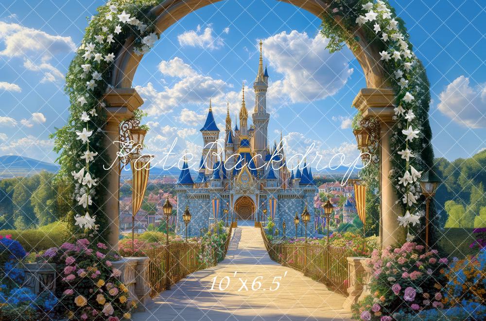 Kate Conte de fées Château Arche Fleurs Toile de fond conçue par Mini MakeBelieve