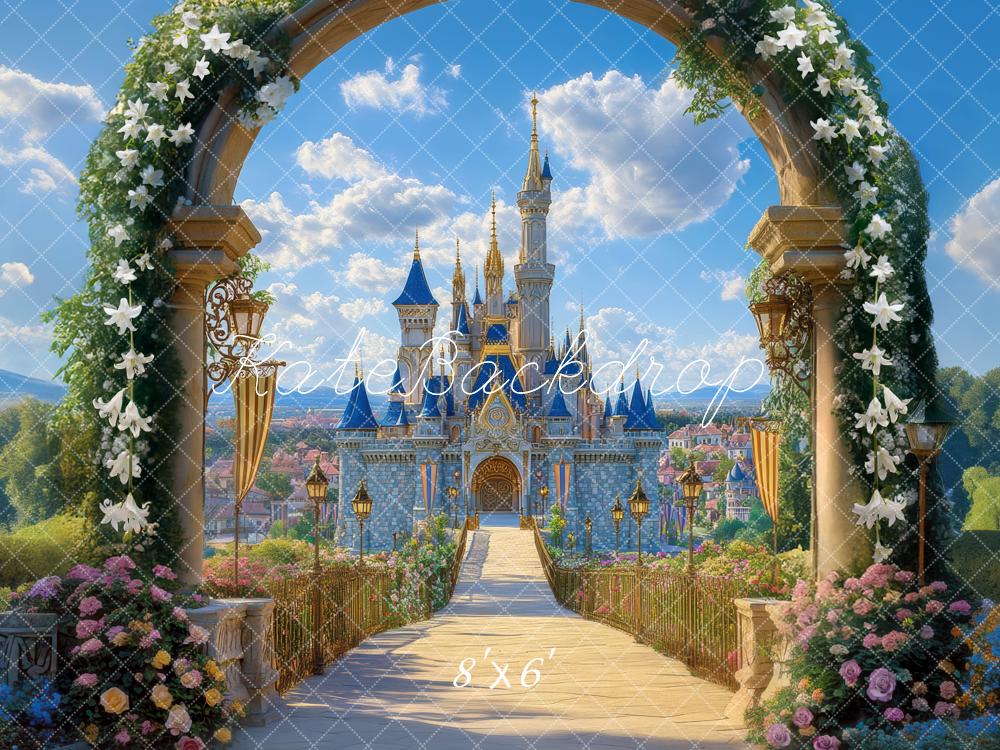 Kate Conte de fées Château Arche Fleurs Toile de fond conçue par Mini MakeBelieve