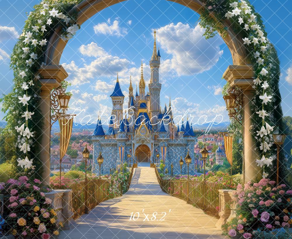 Kate Conte de fées Château Arche Fleurs Toile de fond conçue par Mini MakeBelieve