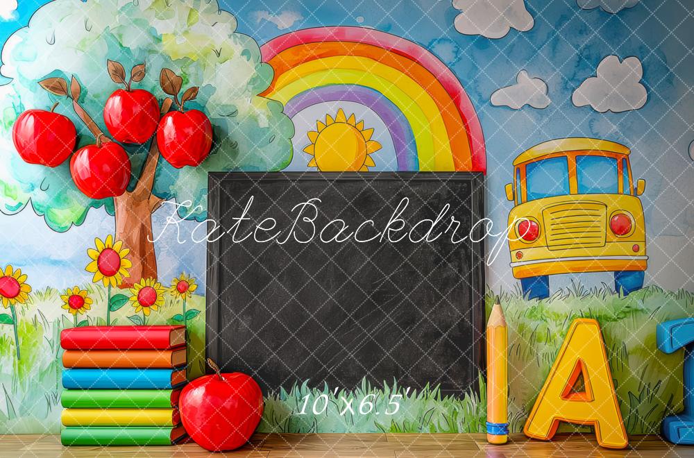 Kate École Tableau noir Arc-en-ciel Pommes Toile de fond conçue par Mini MakeBelieve - Kate Backdrop FR