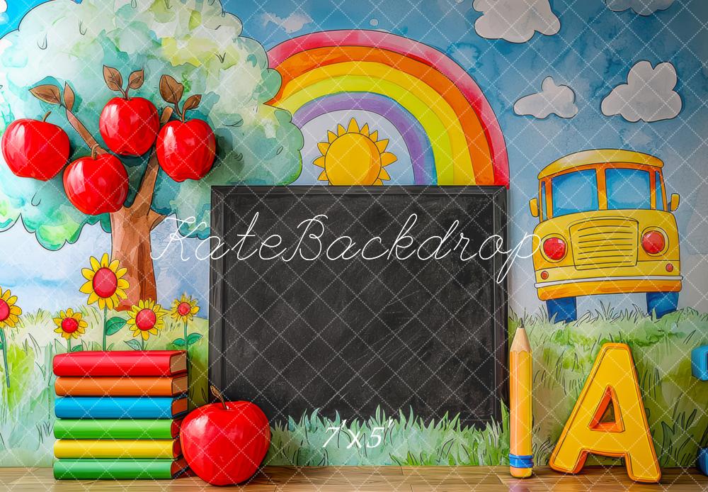 Kate École Tableau noir Arc-en-ciel Pommes Toile de fond conçue par Mini MakeBelieve - Kate Backdrop FR