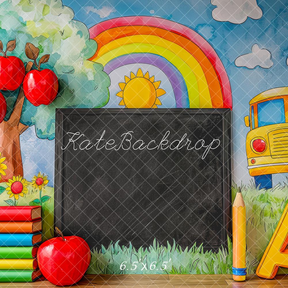 Kate École Tableau noir Arc-en-ciel Pommes Toile de fond conçue par Mini MakeBelieve - Kate Backdrop FR