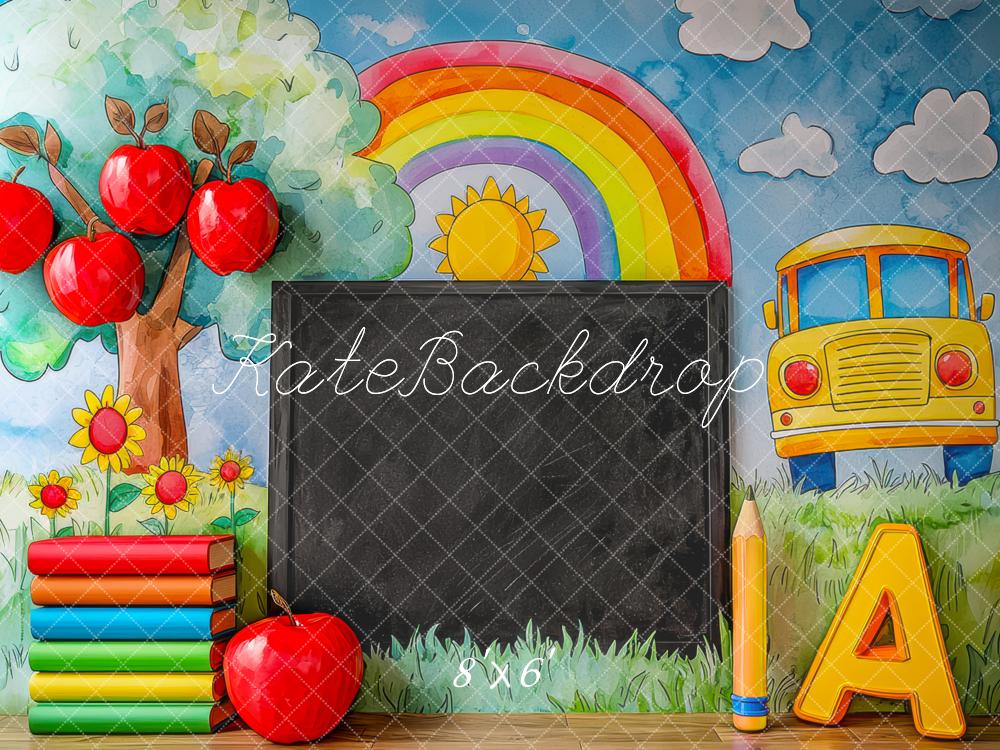 Kate École Tableau noir Arc-en-ciel Pommes Toile de fond conçue par Mini MakeBelieve - Kate Backdrop FR