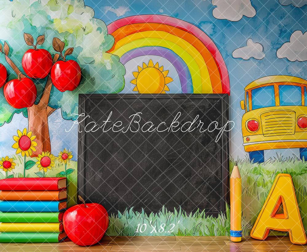 Kate École Tableau noir Arc-en-ciel Pommes Toile de fond conçue par Mini MakeBelieve - Kate Backdrop FR
