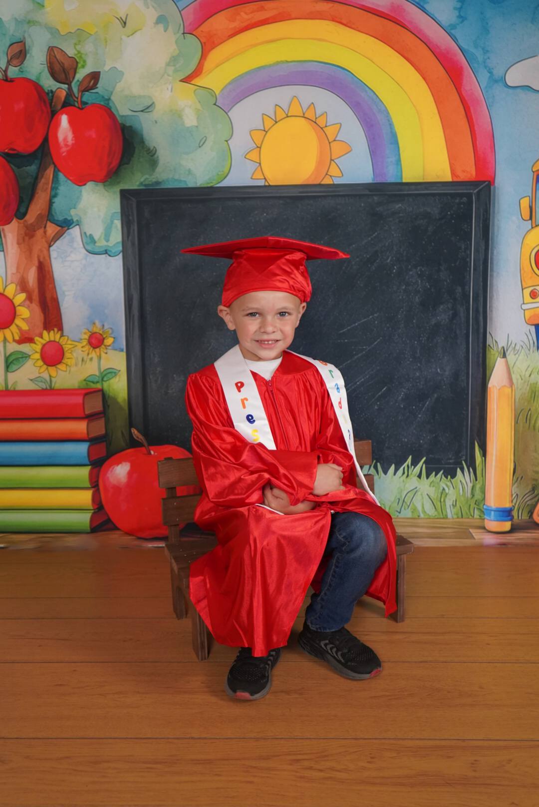 Kate École Tableau noir Arc-en-ciel Pommes Toile de fond conçue par Mini MakeBelieve - Kate Backdrop FR