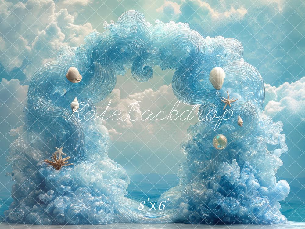 Kate Sirène Vagues Arche Océan Bleu Toile de fond conçue par Mini MakeBelieve
