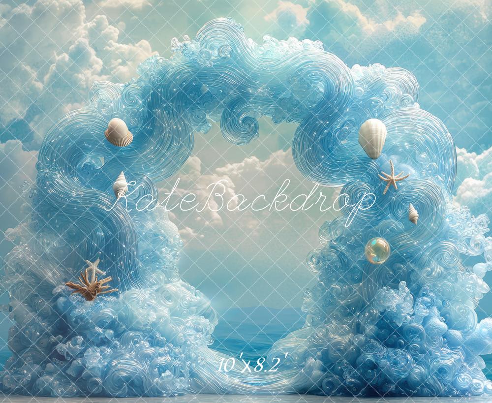 Kate Sirène Vagues Arche Océan Bleu Toile de fond conçue par Mini MakeBelieve