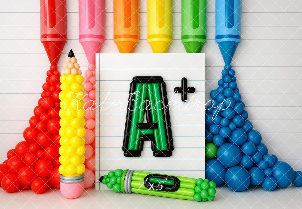 Kate Scolaire Coloré Crayon A+ Ballons Toile de fond conçue par Patty Roberts - Kate Backdrop FR