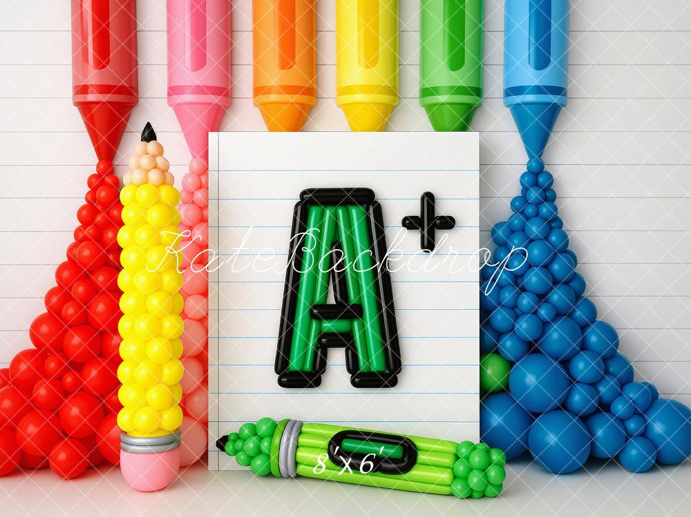 Kate Scolaire Coloré Crayon A+ Ballons Toile de fond conçue par Patty Roberts - Kate Backdrop FR