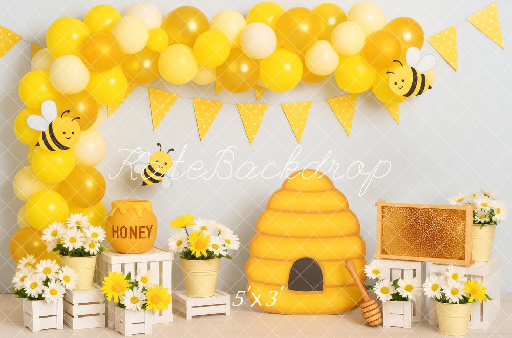 Kate Anniversaire Ruche Nid d'abeille Ballon Toile de fond conçue par Patty Roberts - Kate Backdrop FR