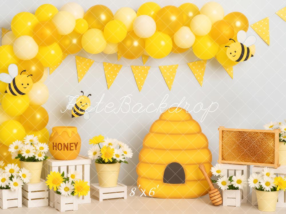 Kate Anniversaire Ruche Nid d'abeille Ballon Toile de fond conçue par Patty Roberts - Kate Backdrop FR