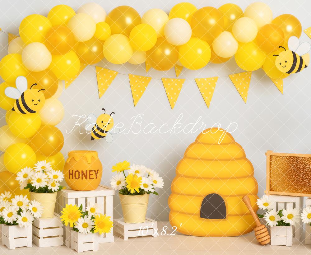 Kate Anniversaire Ruche Nid d'abeille Ballon Toile de fond conçue par Patty Roberts - Kate Backdrop FR