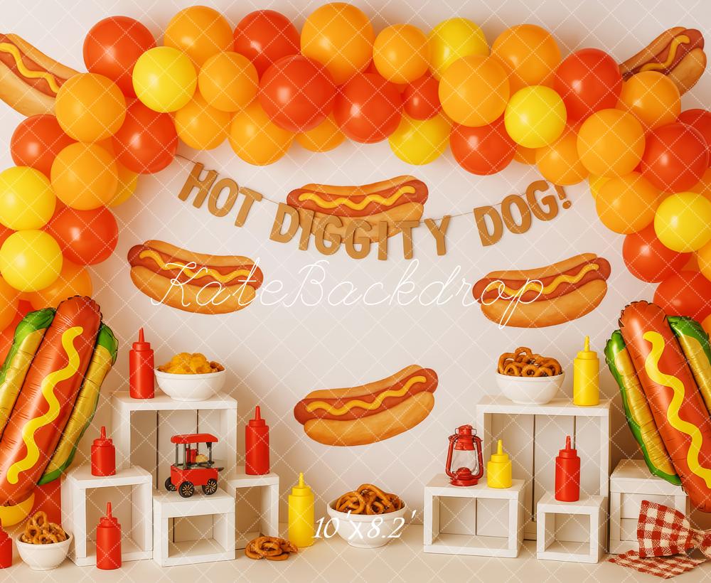 Kate Hot-dog Fête Ballons Arche Toile de fond conçue par Patty Roberts - Kate Backdrop FR