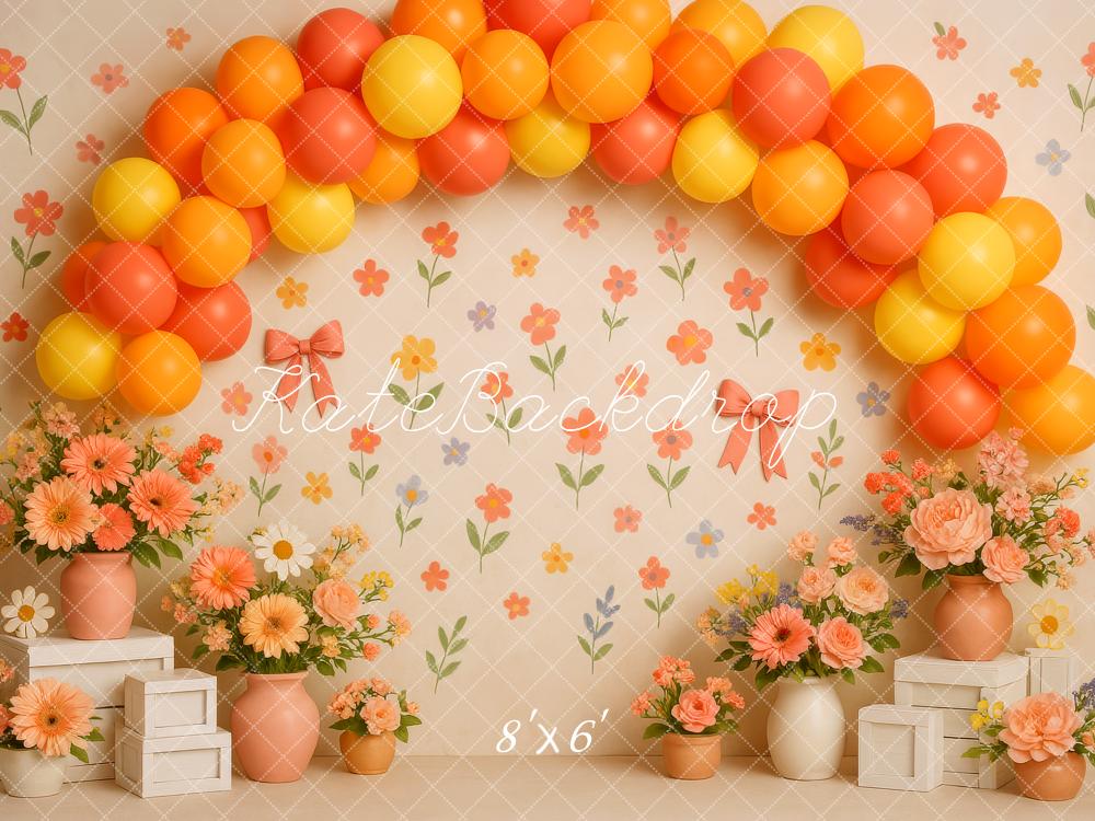 Kate Printemps Fleurs Orange Ballon Arche Toile de fond conçue par Patty Roberts - Kate Backdrop FR