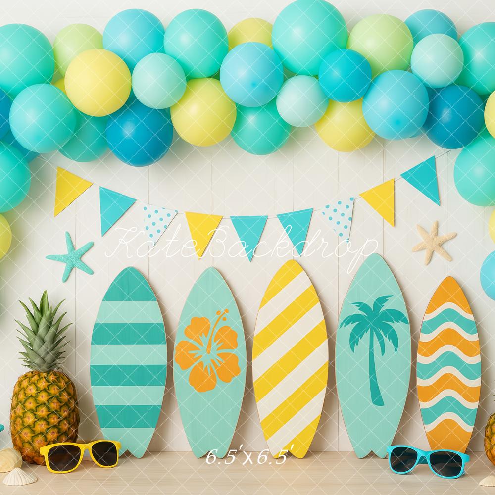 Kate Anniversaire Été Planche de surf Ballon Toile de fond conçue par Patty Roberts - Kate Backdrop FR