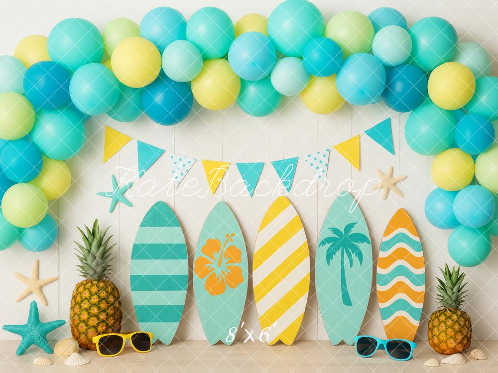 Kate Anniversaire Été Planche de surf Ballon Toile de fond conçue par Patty Roberts - Kate Backdrop FR