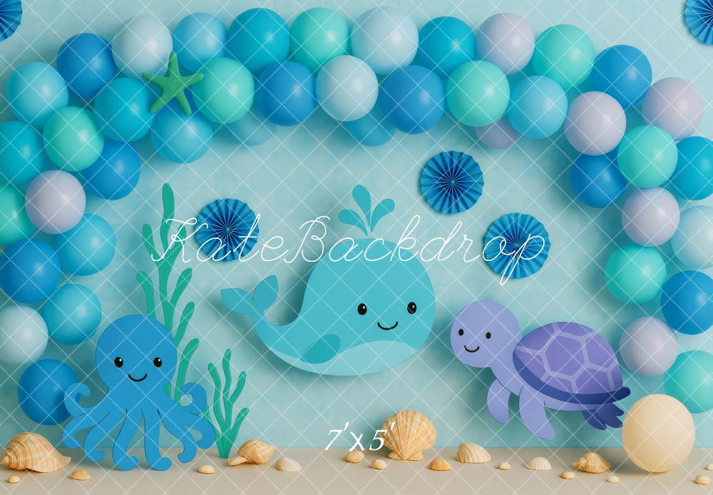 Kate Anniversaire Mer Animaux Ballons Toile de fond conçue par Patty Roberts - Kate Backdrop FR