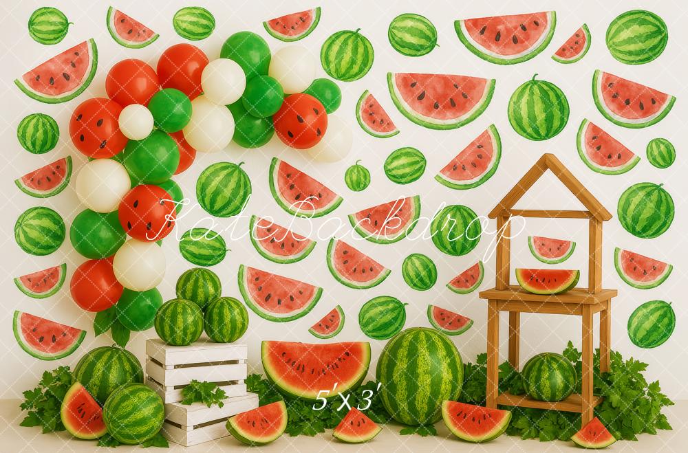 Kate Anniversaire Pastèque Été Ballon Toile de fond conçue par Patty Roberts - Kate Backdrop FR