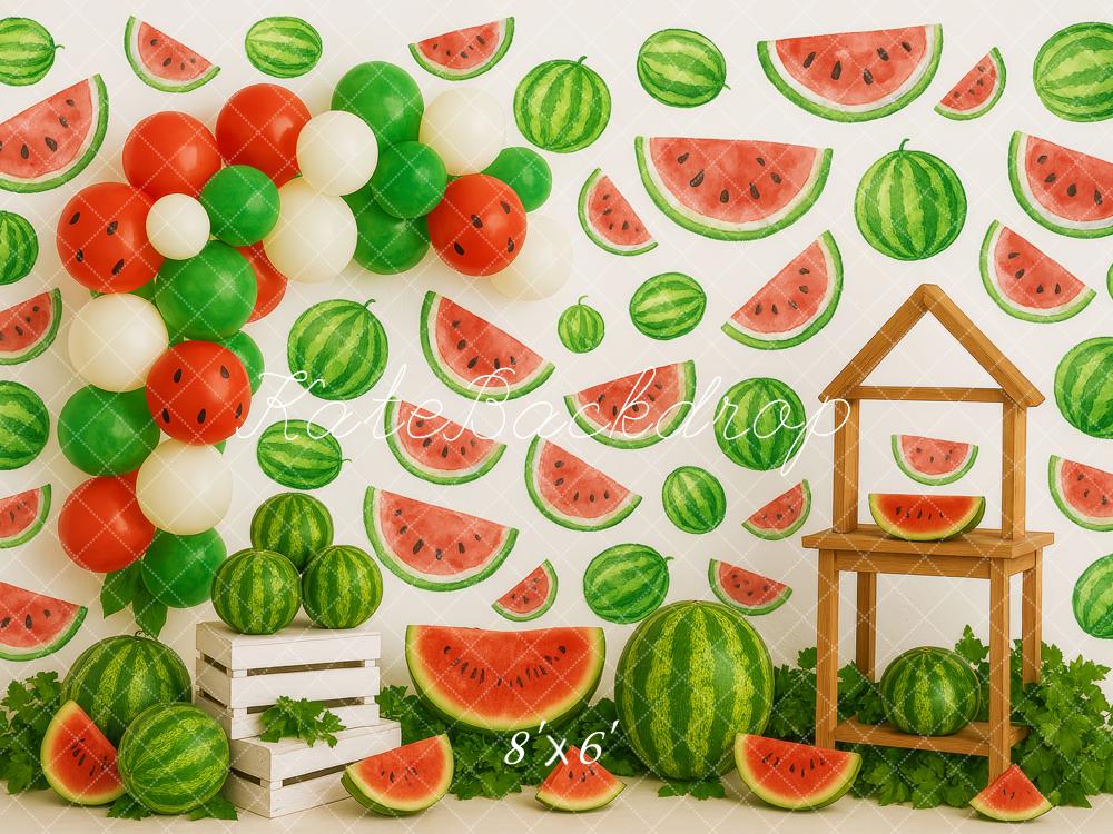 Kate Anniversaire Pastèque Été Ballon Toile de fond conçue par Patty Roberts - Kate Backdrop FR