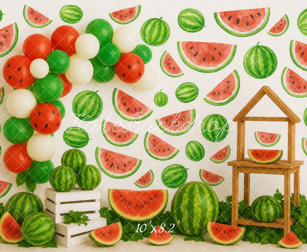 Kate Anniversaire Pastèque Été Ballon Toile de fond conçue par Patty Roberts - Kate Backdrop FR
