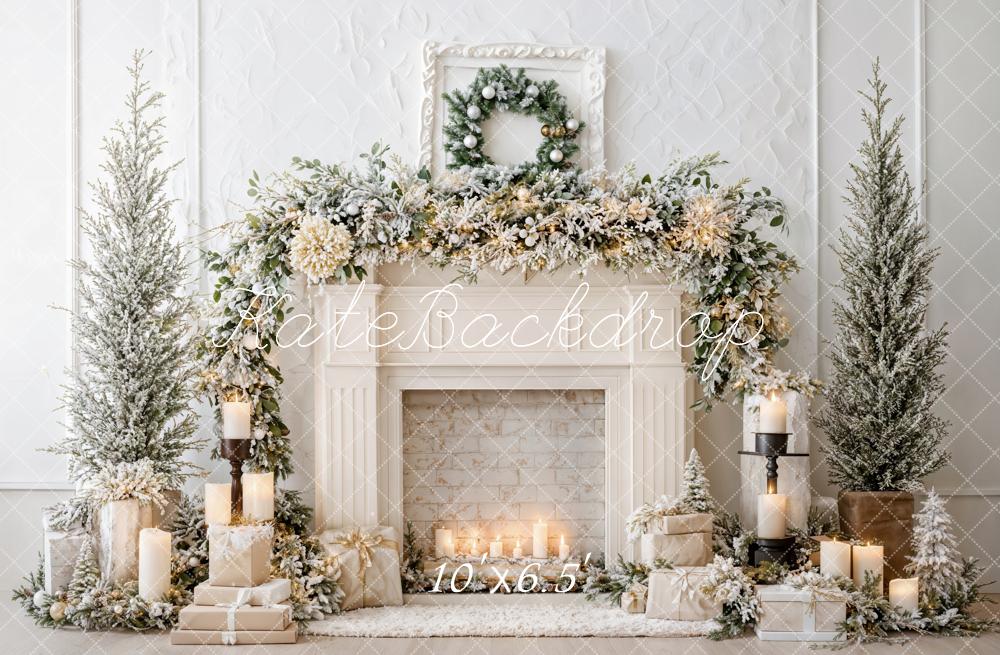 Kate Noël Cheminée Blanc Bougies Toile de fond conçue par Emetselch - Kate Backdrop FR