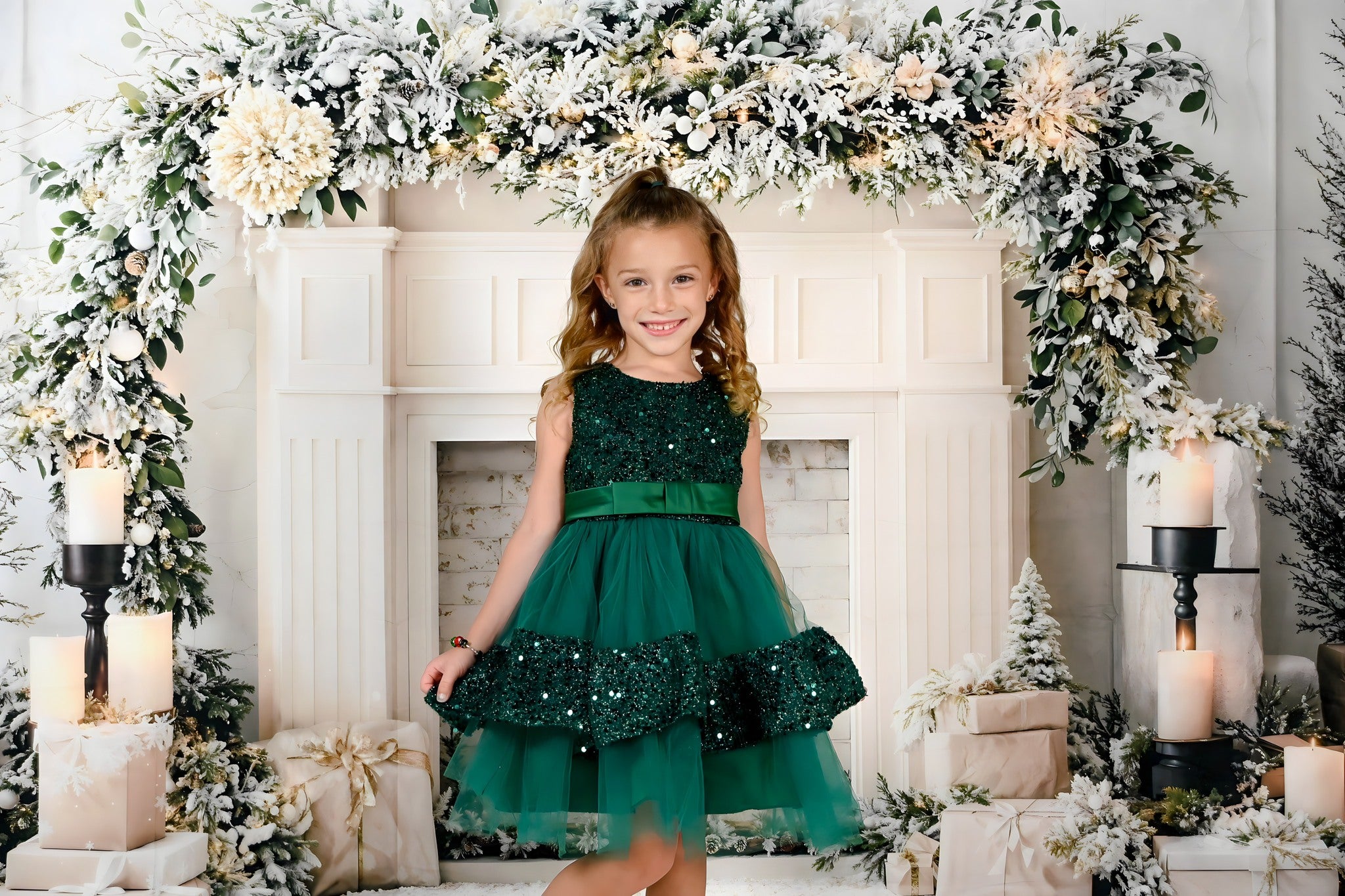 Kate Noël Cheminée Blanc Bougies Toile de fond conçue par Emetselch - Kate Backdrop FR