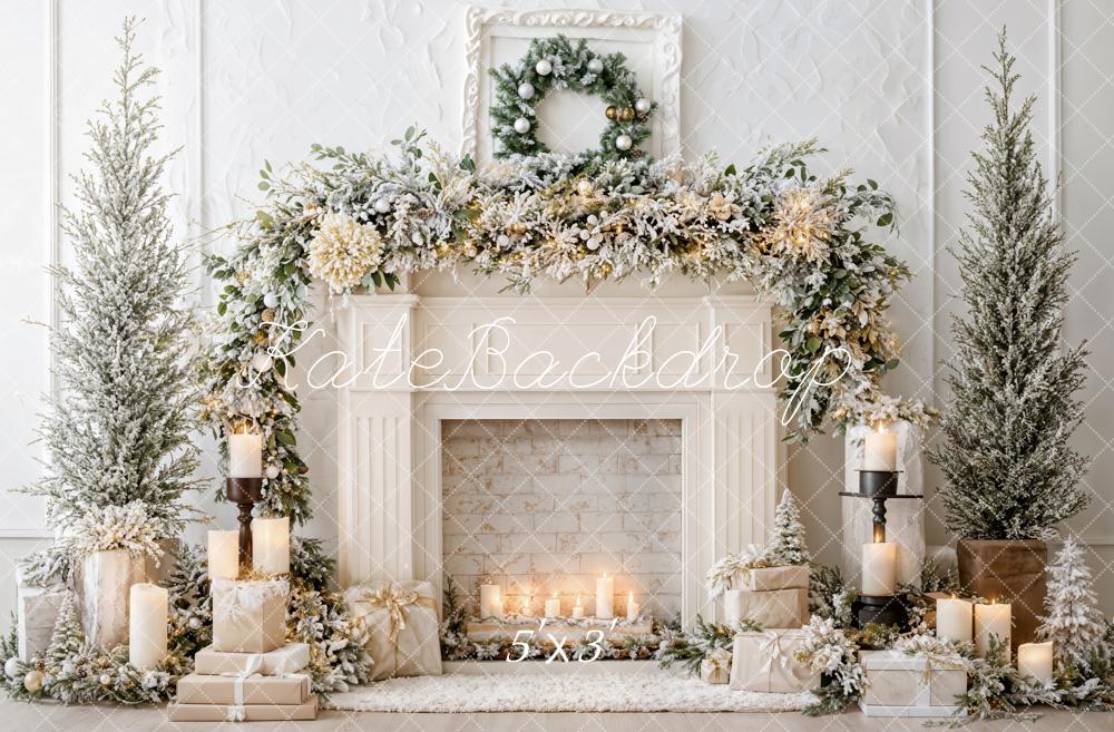 Kate Noël Cheminée Blanc Bougies Toile de fond conçue par Emetselch - Kate Backdrop FR