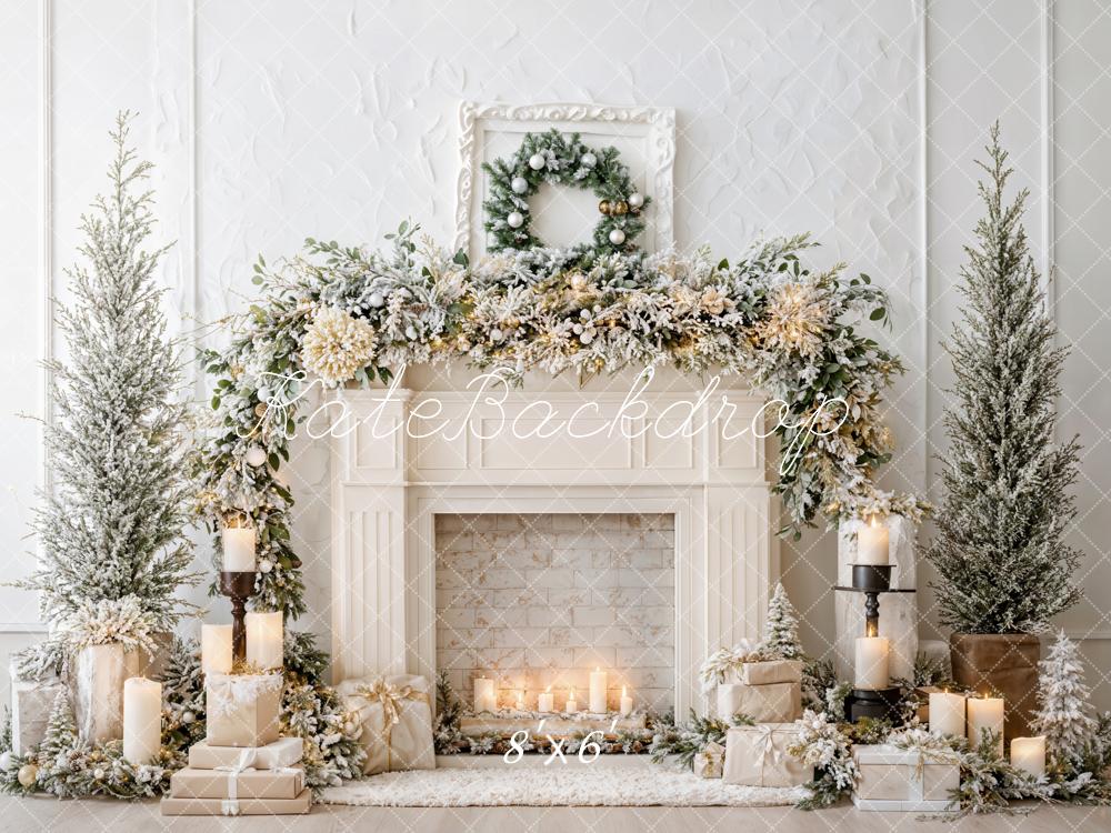 Kate Noël Cheminée Blanc Bougies Toile de fond conçue par Emetselch - Kate Backdrop FR
