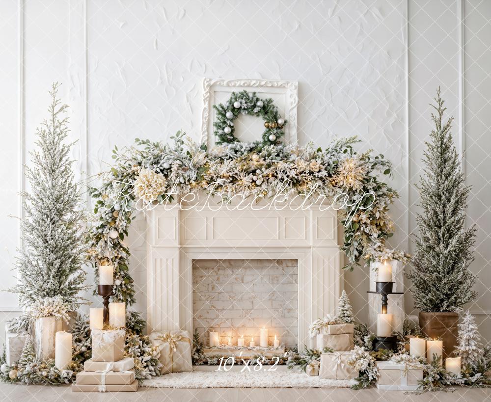 Kate Noël Cheminée Blanc Bougies Toile de fond conçue par Emetselch - Kate Backdrop FR