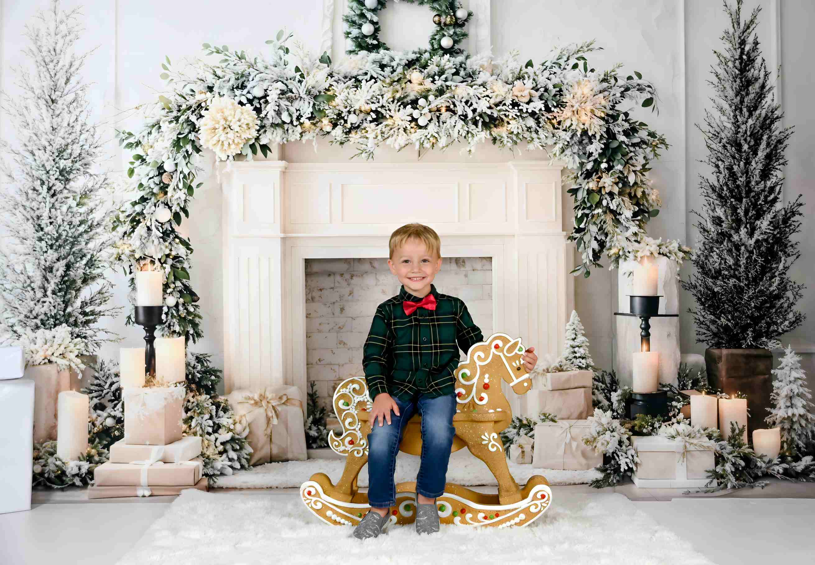 Kate Noël Cheminée Blanc Bougies Toile de fond conçue par Emetselch - Kate Backdrop FR