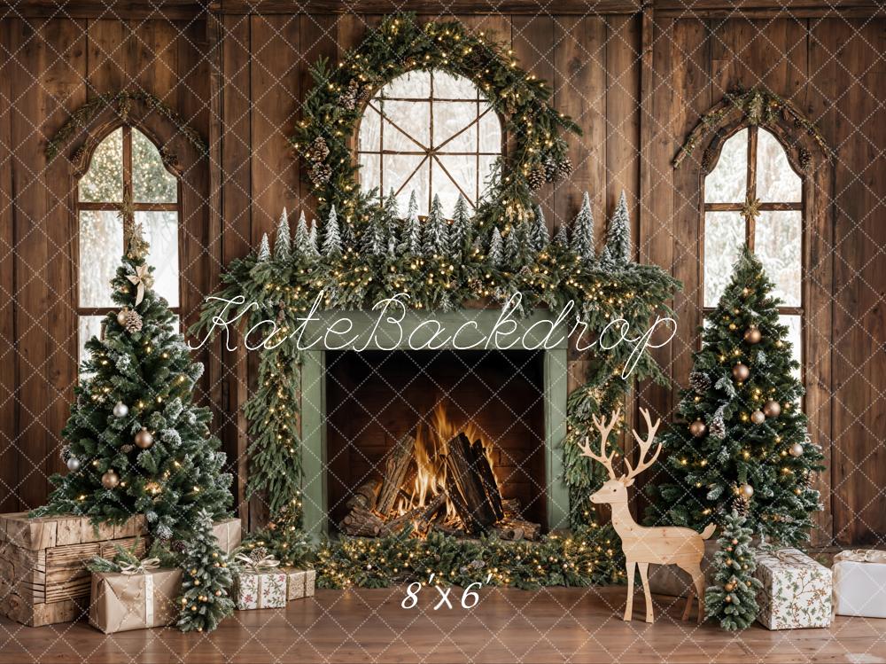Kate Sapin de Noël Bois Cheminée Cerf Toile de fond conçue par Emetselch