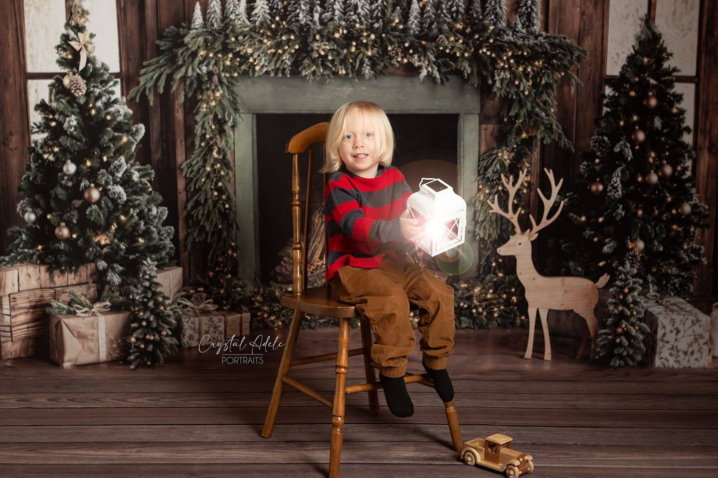 Kate Sapin de Noël Bois Cheminée Cerf Toile de fond conçue par Emetselch - Kate Backdrop FR