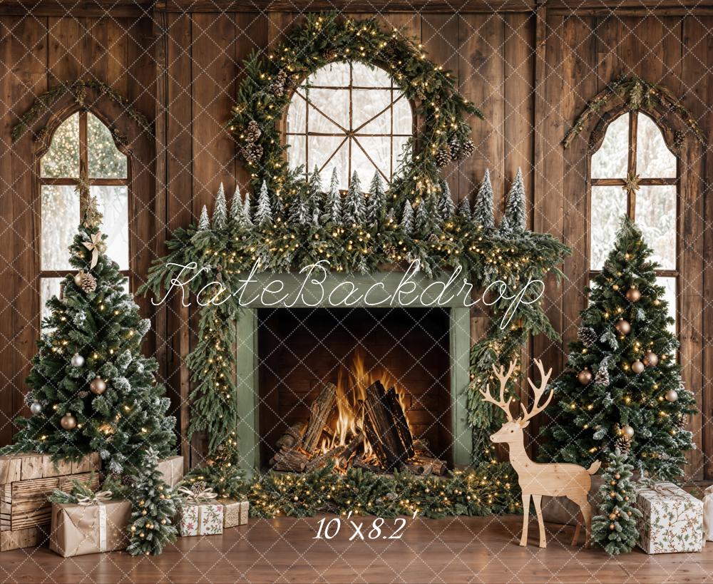 Kate Sapin de Noël Bois Cheminée Cerf Toile de fond conçue par Emetselch