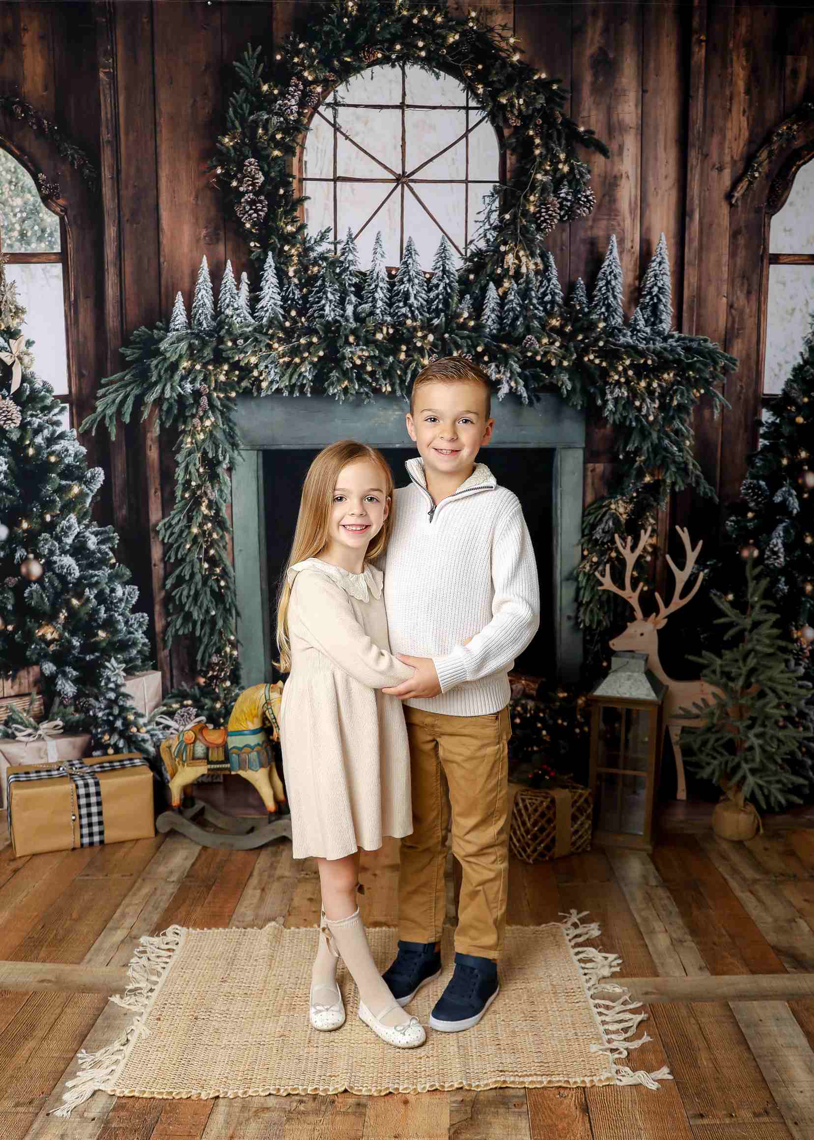 Kate Sapin de Noël Bois Cheminée Cerf Toile de fond conçue par Emetselch - Kate Backdrop FR