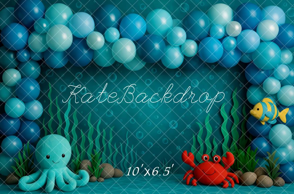Kate Anniversaire Monde sous-marin Ballons Toile de fond conçue par Patty Roberts - Kate Backdrop FR