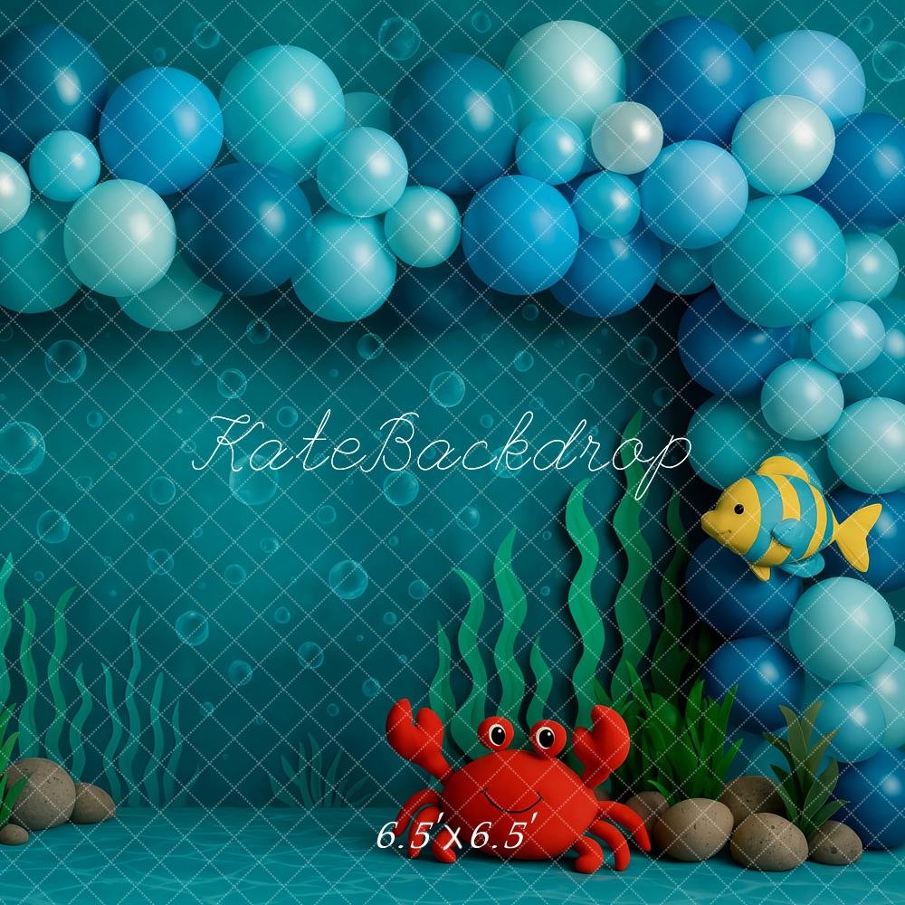 Kate Anniversaire Monde sous-marin Ballons Toile de fond conçue par Patty Roberts - Kate Backdrop FR