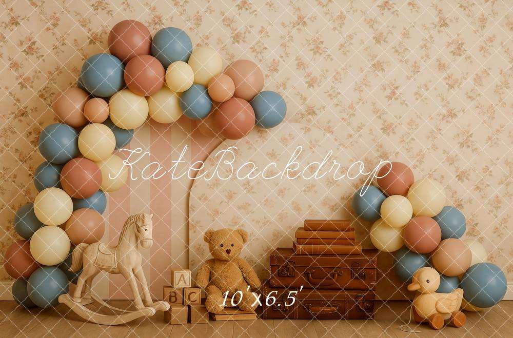 Kate Ours en peluche Valise Ballon Enfant Toile de fond conçue par Patty Roberts - Kate Backdrop FR