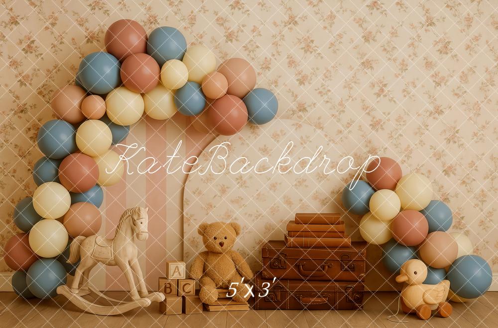 Kate Ours en peluche Valise Ballon Enfant Toile de fond conçue par Patty Roberts - Kate Backdrop FR