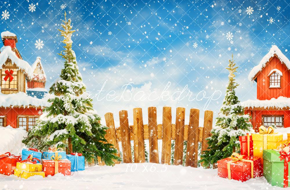 Kate Sapin de Noël Cadeaux Clôture Neige Toile de fond conçue par Chain Photographie - Kate Backdrop FR
