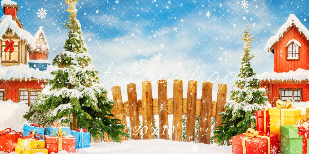 Kate Sapin de Noël Cadeaux Clôture Neige Toile de fond conçue par Chain Photographie - Kate Backdrop FR