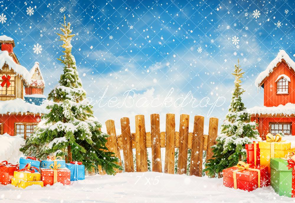 Kate Sapin de Noël Cadeaux Clôture Neige Toile de fond conçue par Chain Photographie - Kate Backdrop FR
