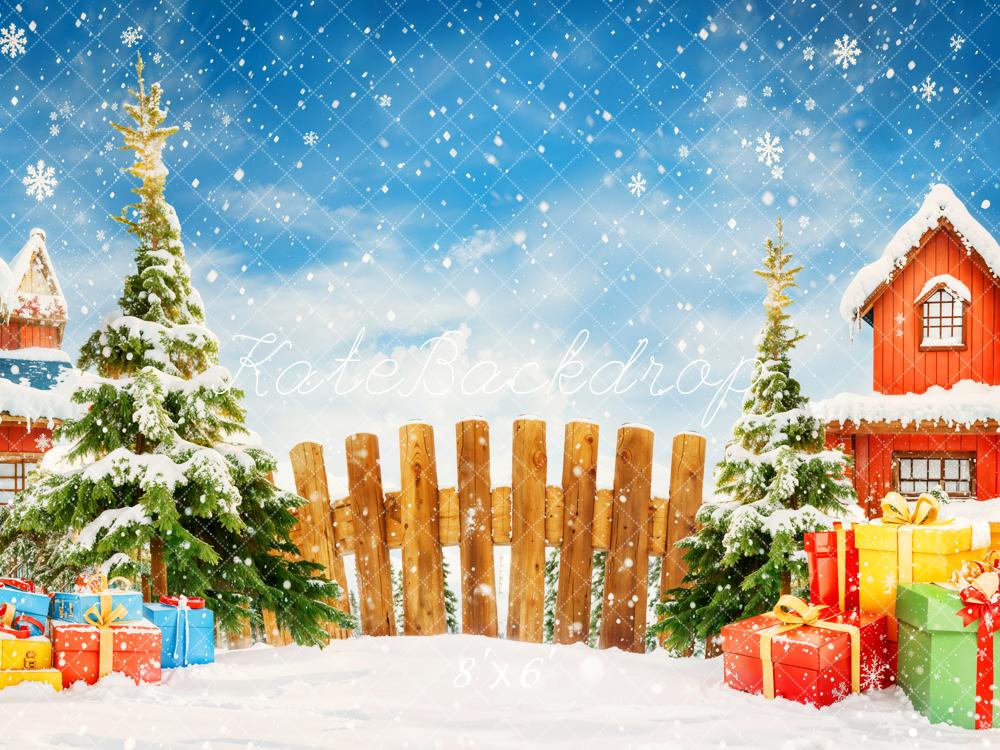 Kate Sapin de Noël Cadeaux Clôture Neige Toile de fond conçue par Chain Photographie - Kate Backdrop FR