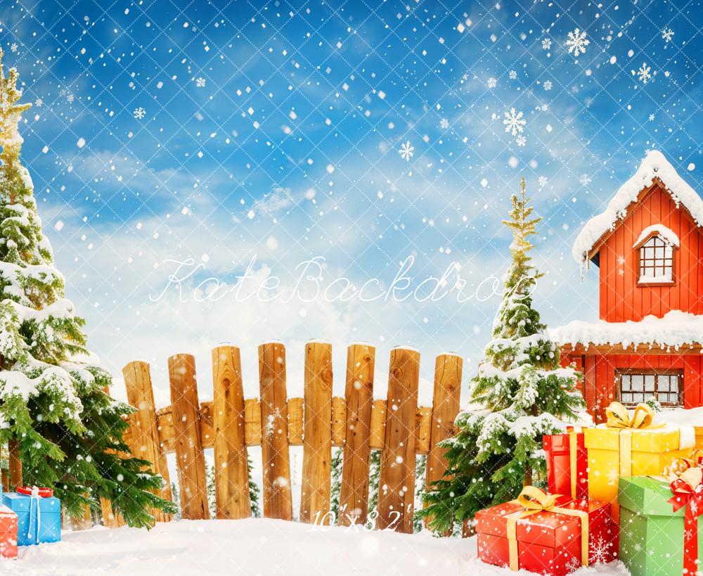 Kate Sapin de Noël Cadeaux Clôture Neige Toile de fond conçue par Chain Photographie - Kate Backdrop FR