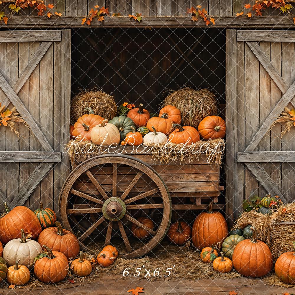 Kate Automne Citrouilles Chariot Grange Porte Toile de fond conçue par Emetselch - Kate Backdrop FR